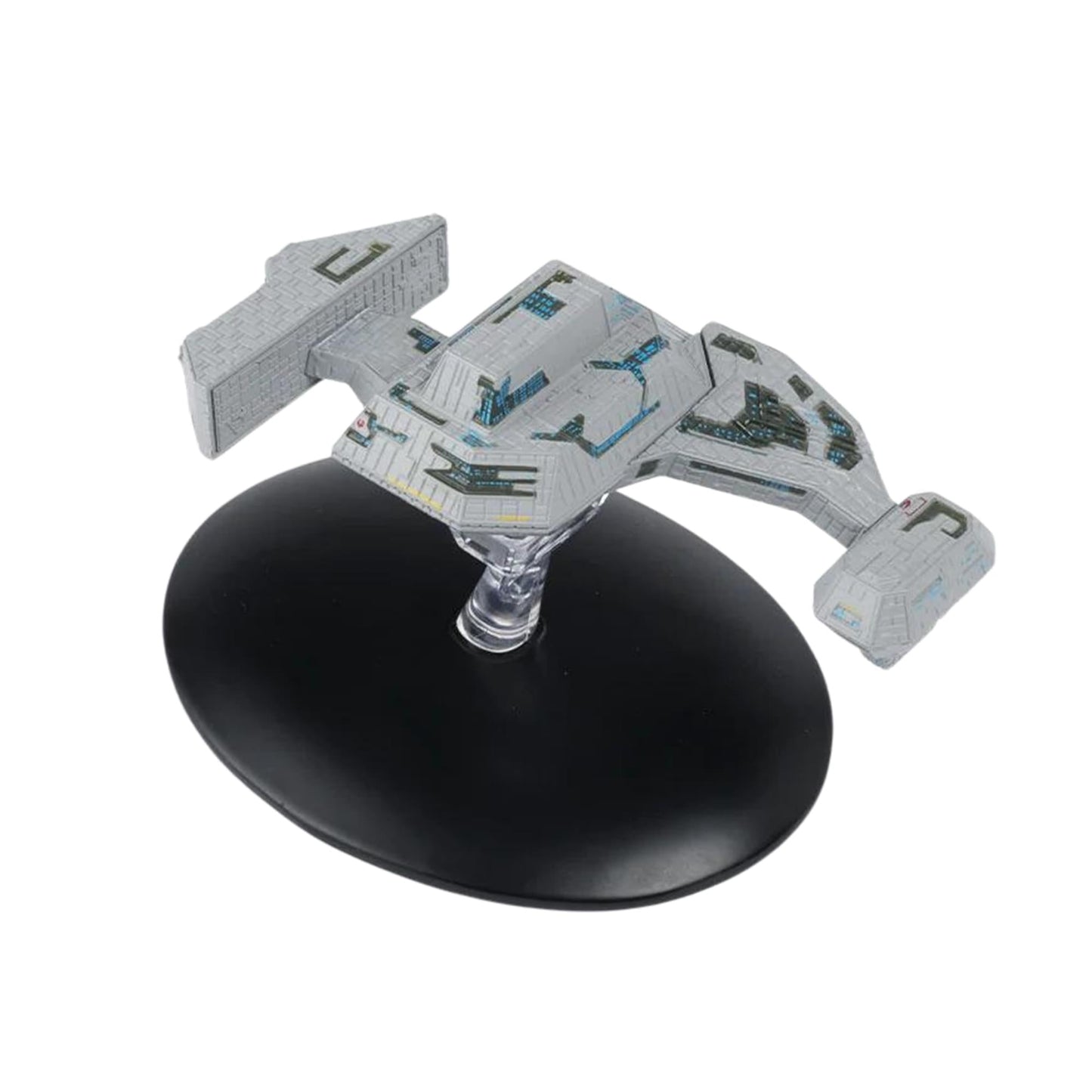 Front three-quarters angle view of the Star Trek Renegade Borg Ship die-cast model, showing its intricate angular hull and asymmetric framework.