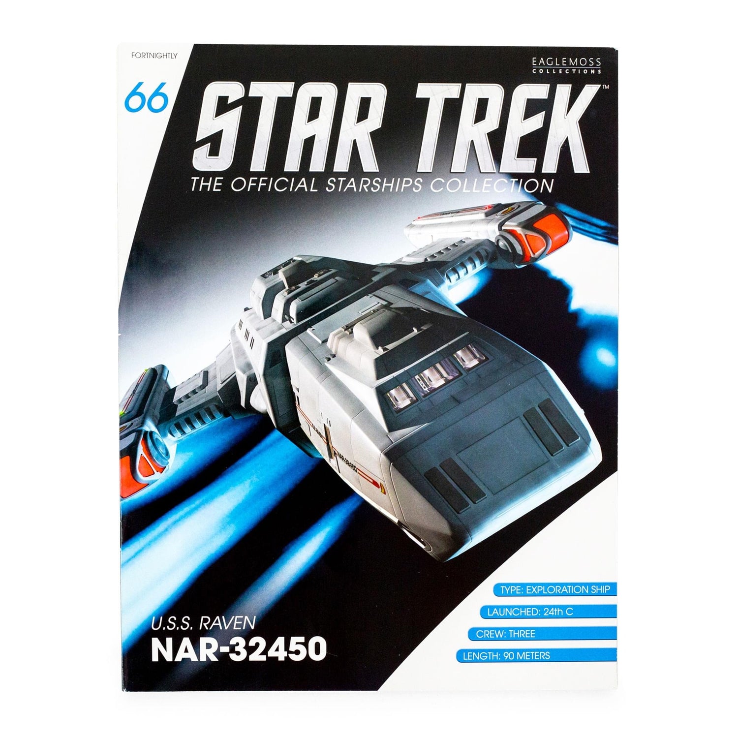Front cover of Star Trek Official Starships magazine issue 66 featuring the U.S.S. Raven in flight