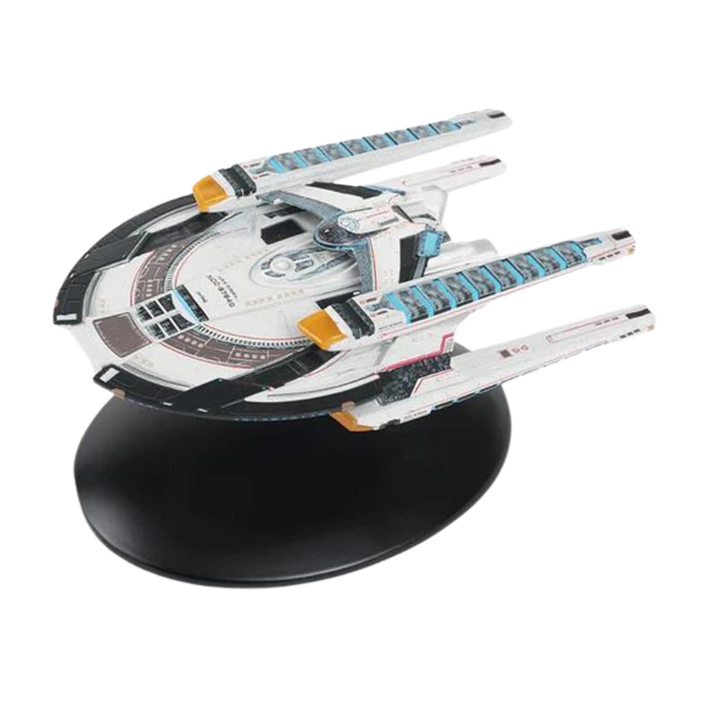 Underside view of the U.S.S. Europa starship replica displaying navigational deflector details