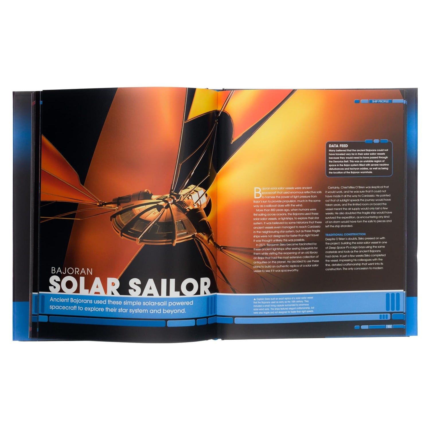 Interior page spread featuring CG artwork and technical specifications of a Vulcan starship