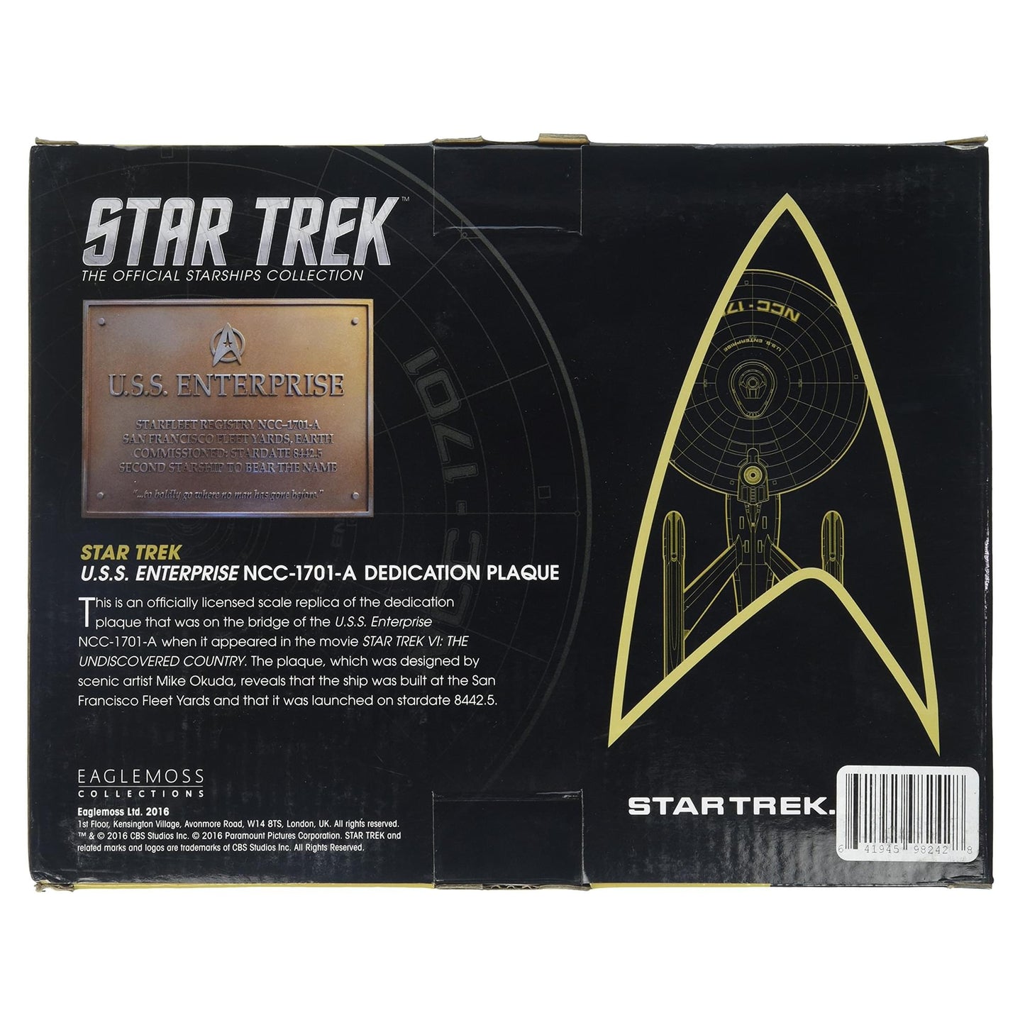 Back view of the plaque showing mounting hardware and Eaglemoss branding details