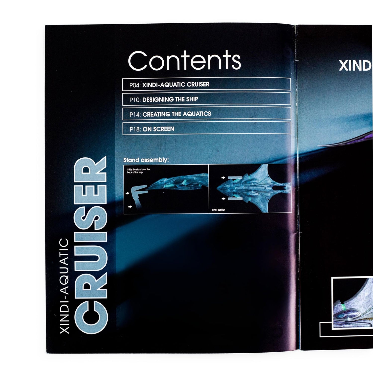 Detailed interior page spread showing orthographic schematics of the Xindi-Aquatic starship hull