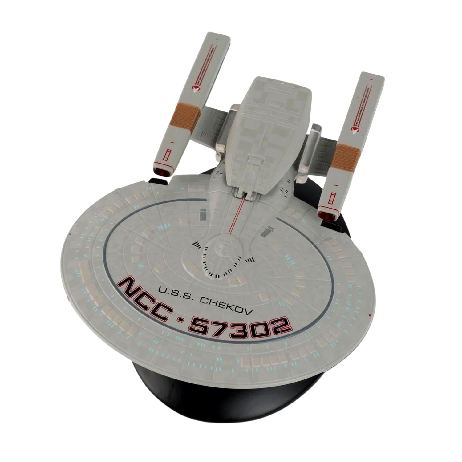 Port side profile of the starship replica showcasing the full length and proportions of the Federation vessel