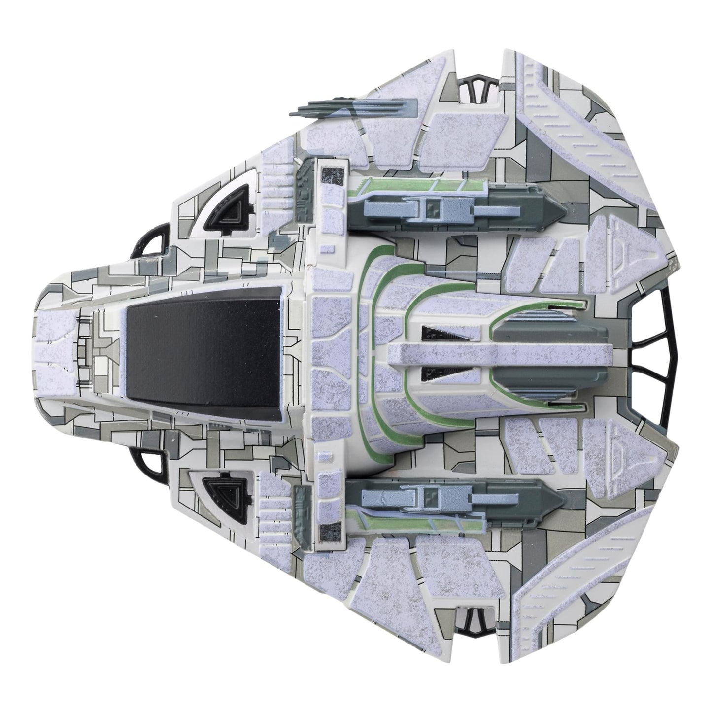 Profile side view showcasing the distinctive swept-back architecture of the B'omar vessel