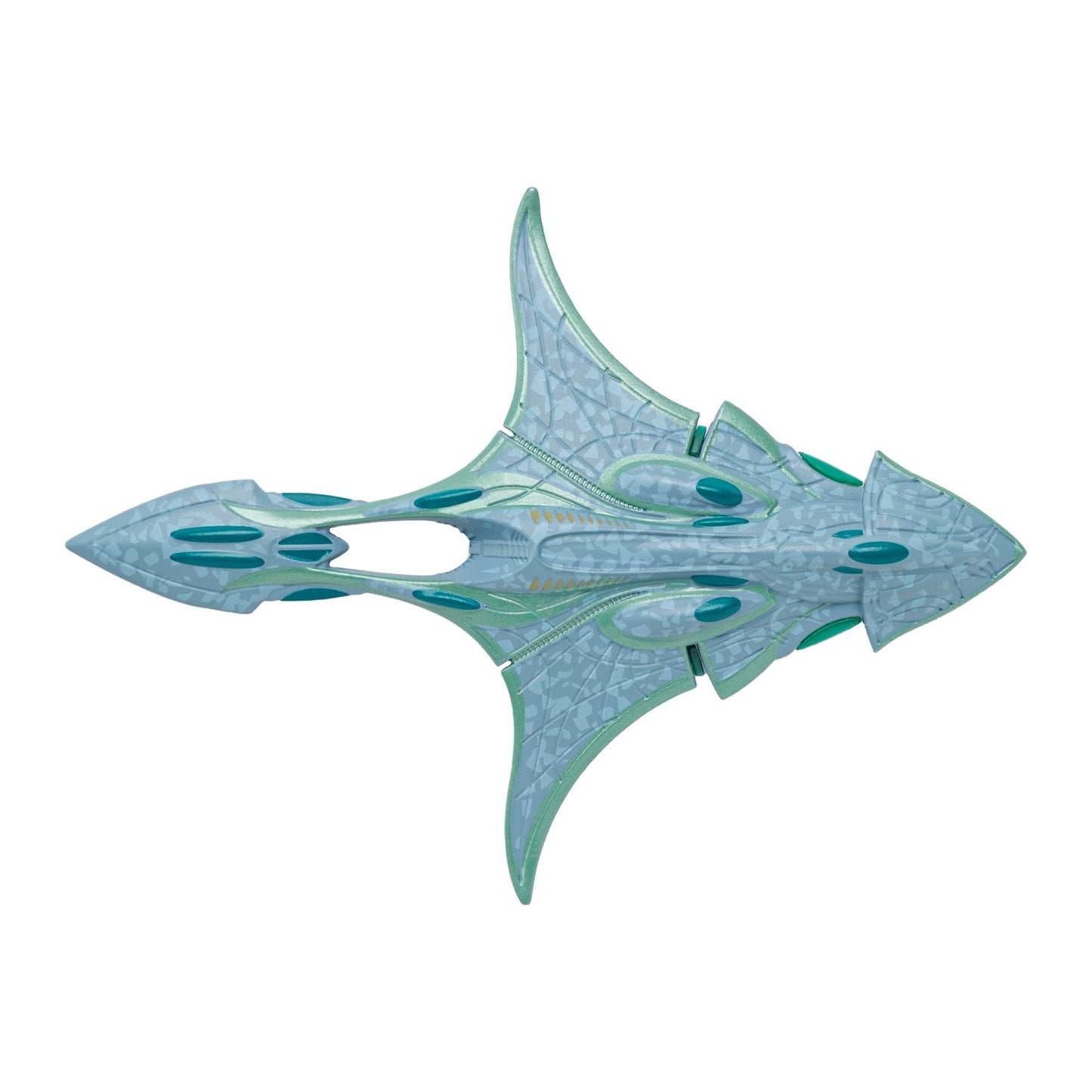 Detailed macro shot focusing on the hand-painted color accents and textures across the starship hull