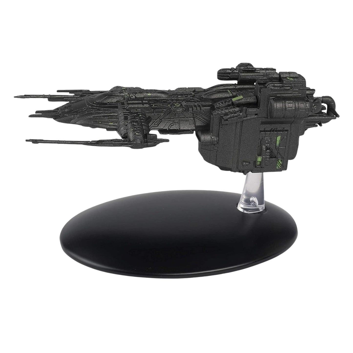 Rear view of the die-cast and ABS ship replica showing engine nacelles and Borg structural modifications