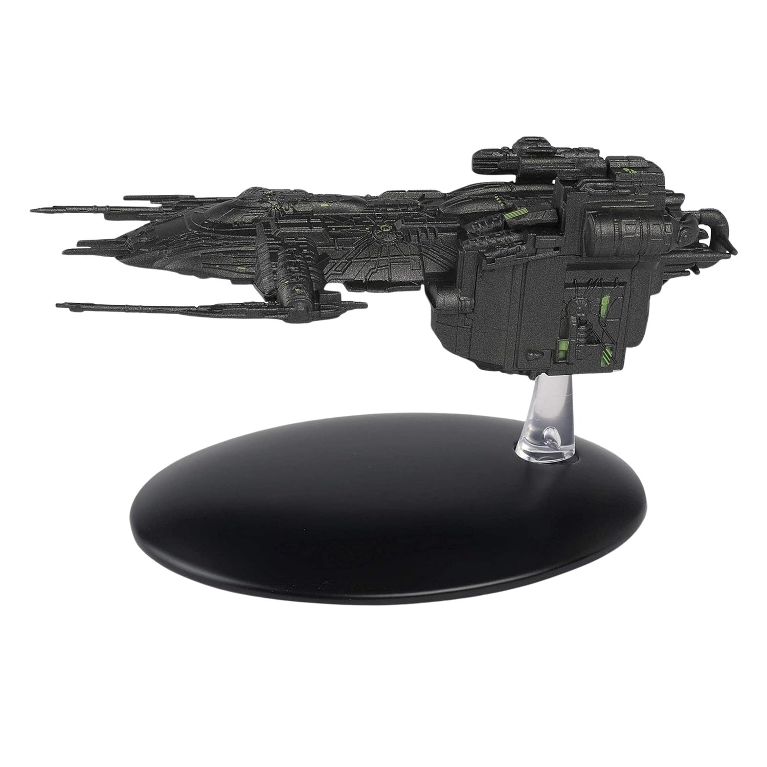 Rear view of the die-cast and ABS ship replica showing engine nacelles and Borg structural modifications