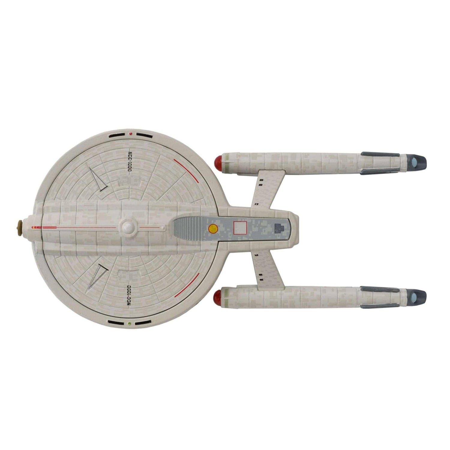 Close-up detail shot of the U.S.S. Bonaventure model showcasing the intricate hand-painted windows and Starfleet livery