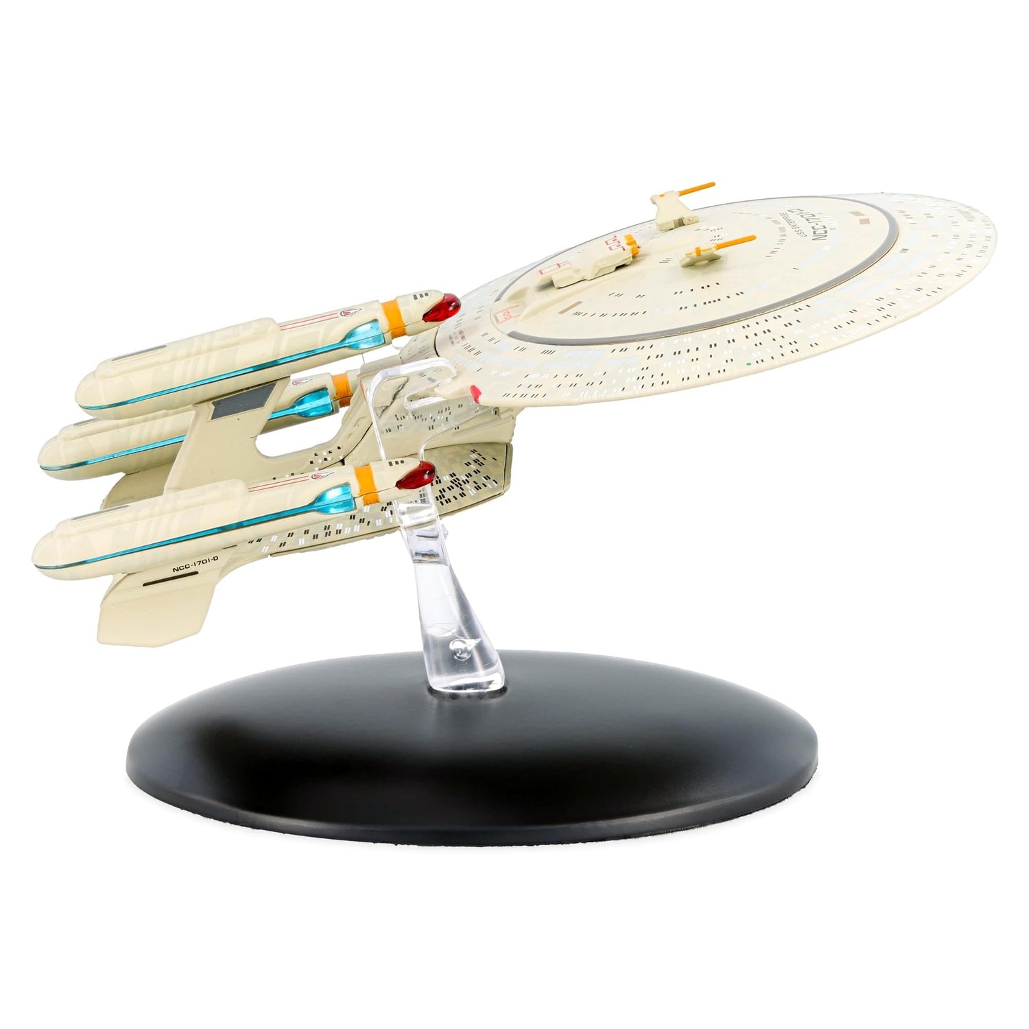 Close-up profile shot of the model's bridge module and primary hull registry details