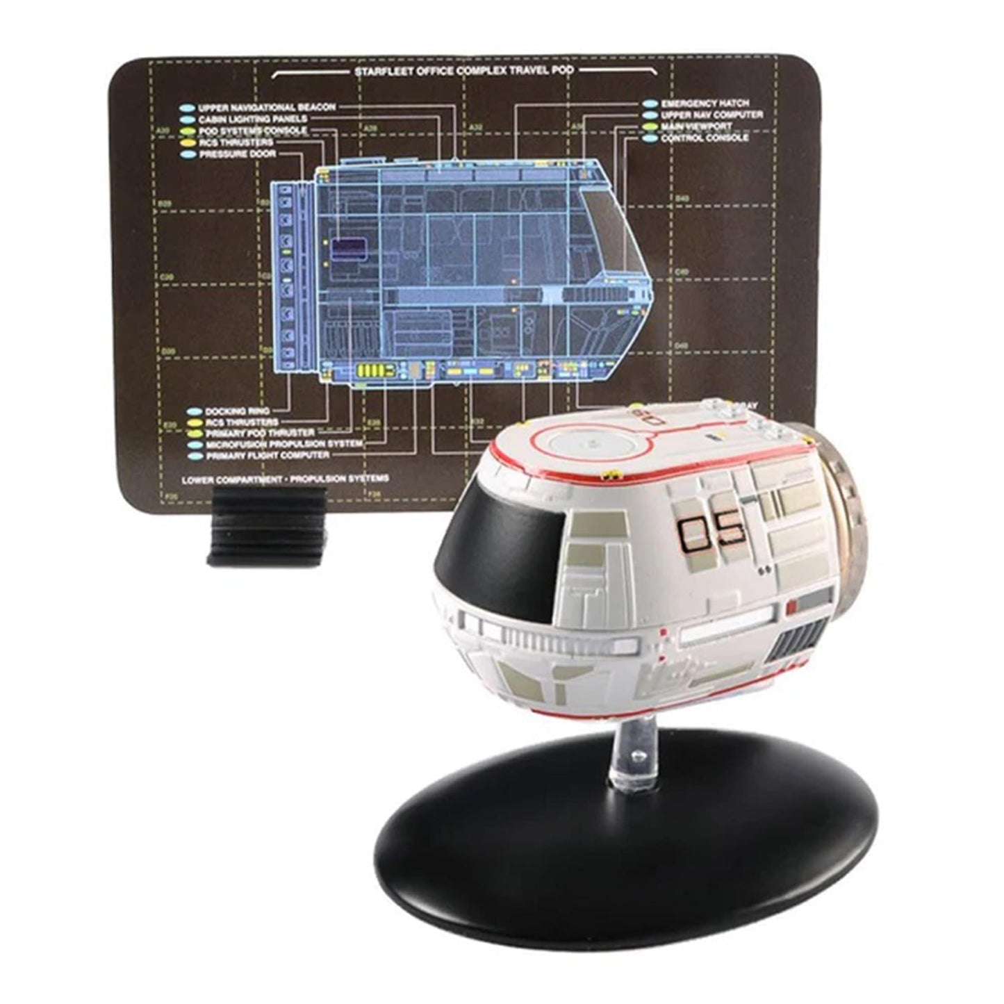 Side angle of the Star Trek Workbee utility craft model featuring industrial yellow and grey paneling