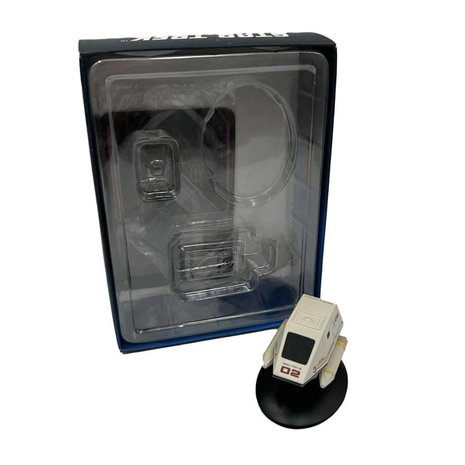 Rear view of the Star Trek collectible shuttlecraft showing engine nacelle details and aft maneuvering thrusters
