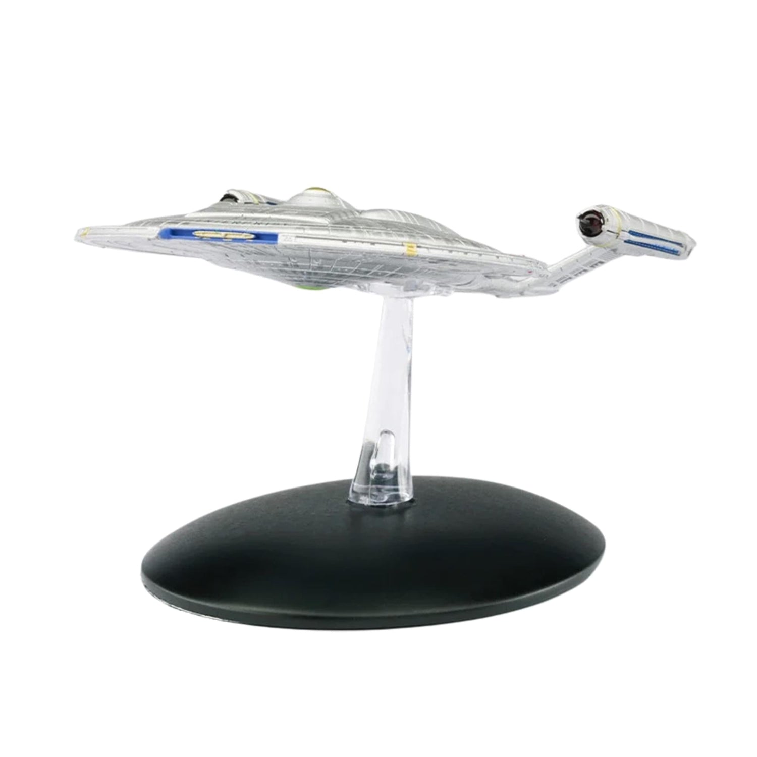 Top-down view of the USS Enterprise NX-01 collectible replica highlighting the detailed hull plating and Starfleet registry markings