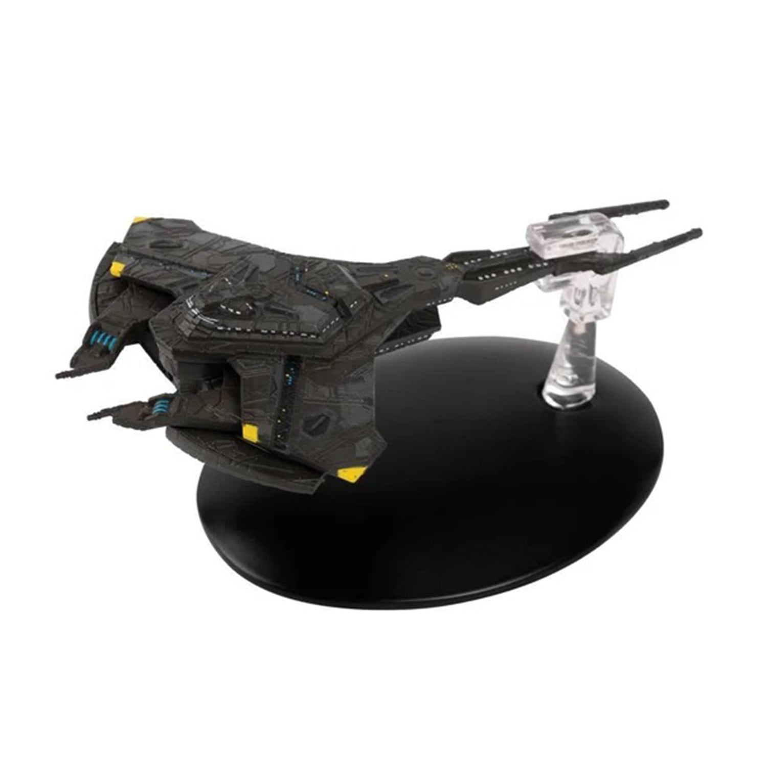 Front angle view of the Damar Class Cardassian starship model resting on a black display base