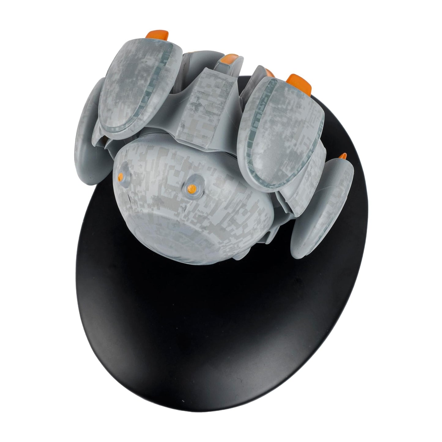 Aft view of the Eymorg collectible starship highlighting engine thruster details and mounting bracket attachment