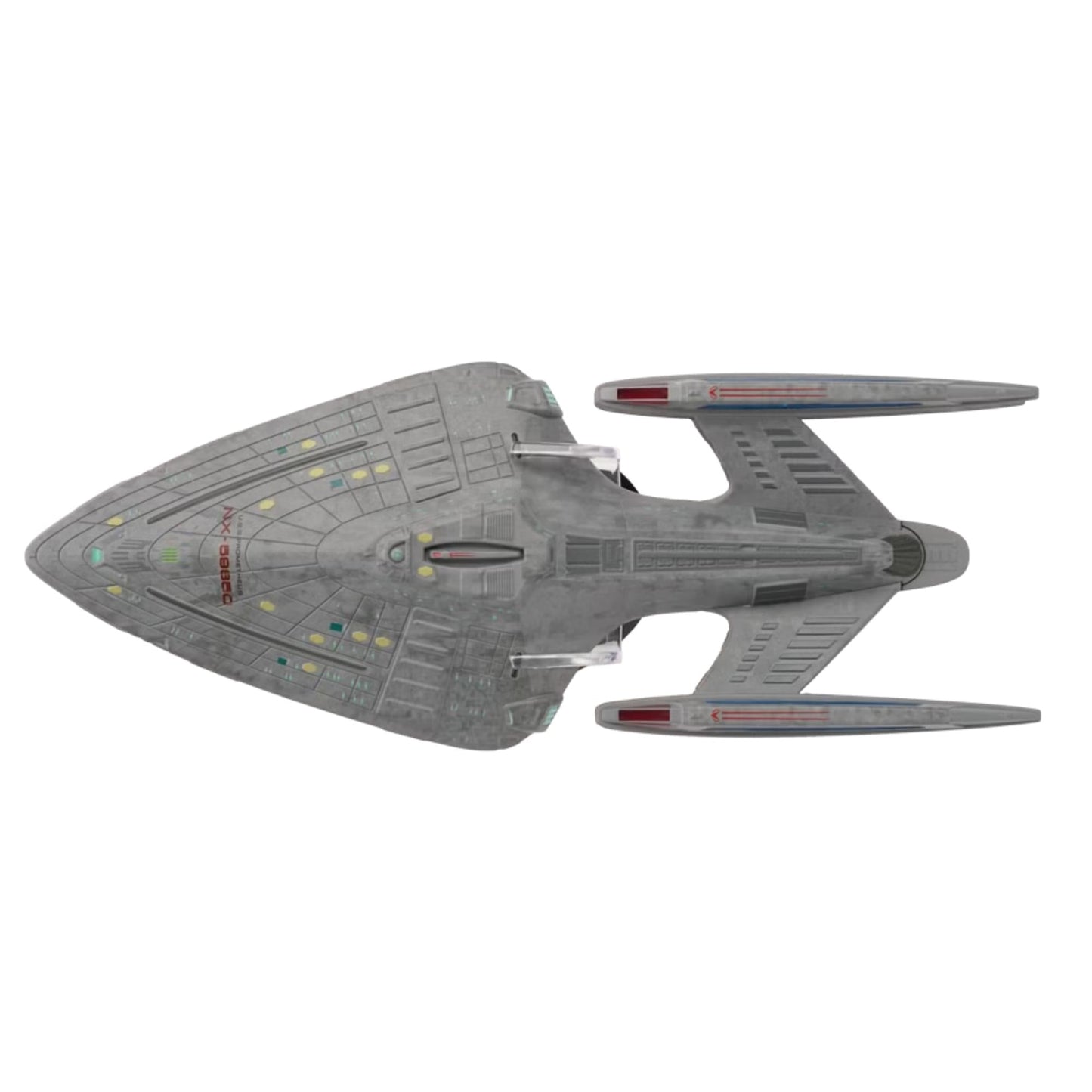 Close-up angle showcasing the hand-painted registry and deflector dish of the U.S.S. Prometheus replica