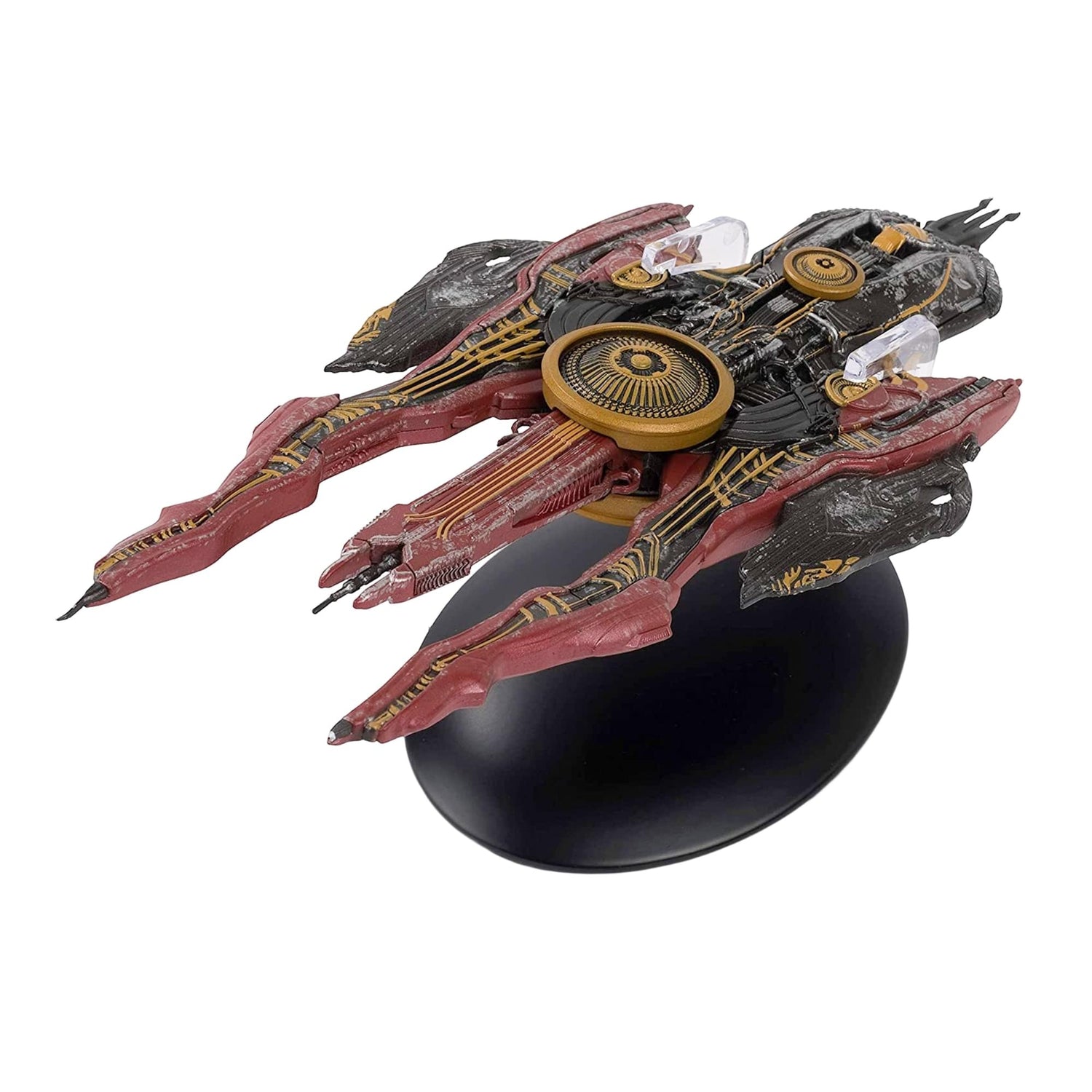 Front quarter view of the Eaglemoss Star Trek: Discovery Klingon Qugh class starship diecast model