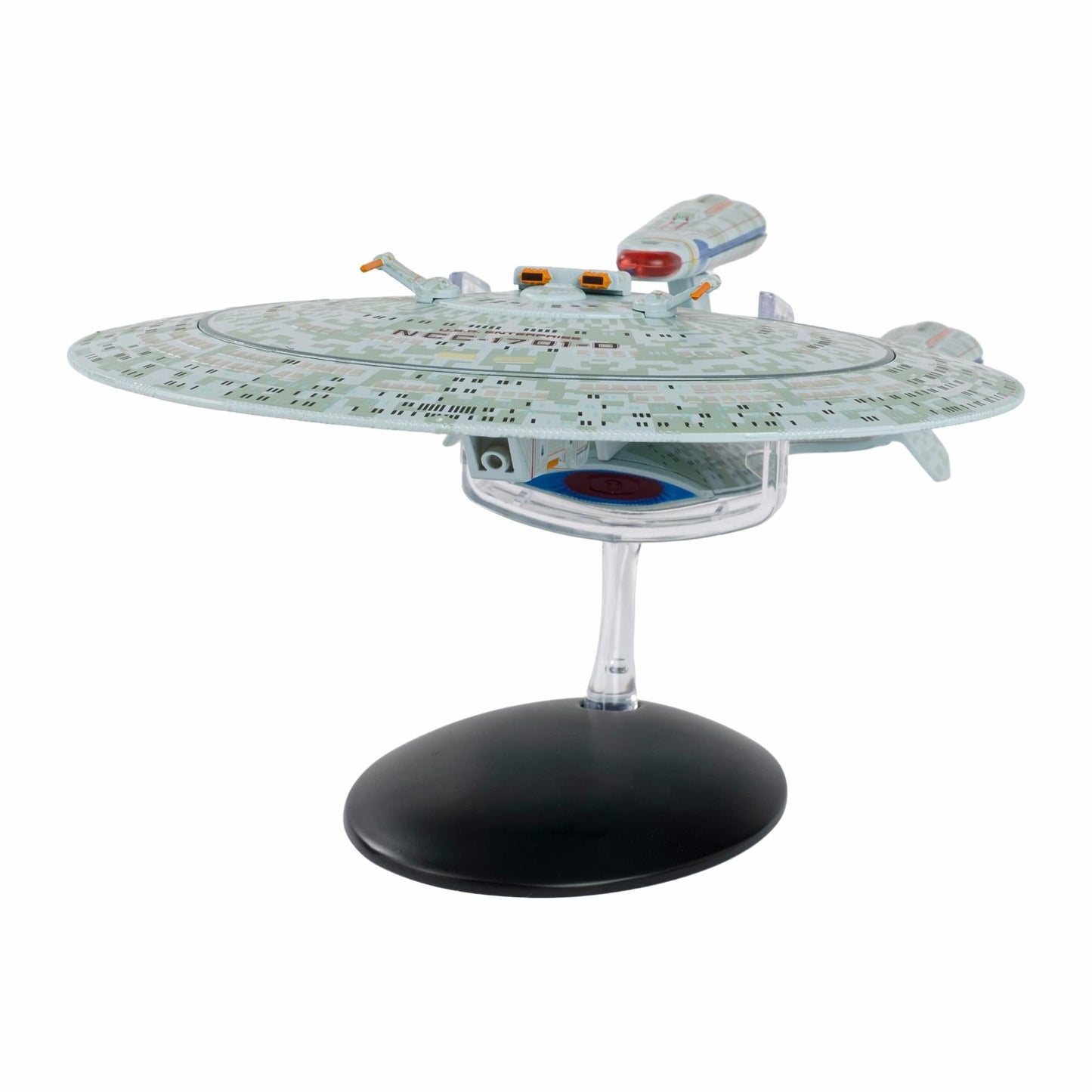Close-up detail shot of the hand-painted bridge module and Starfleet registry markings on the hull