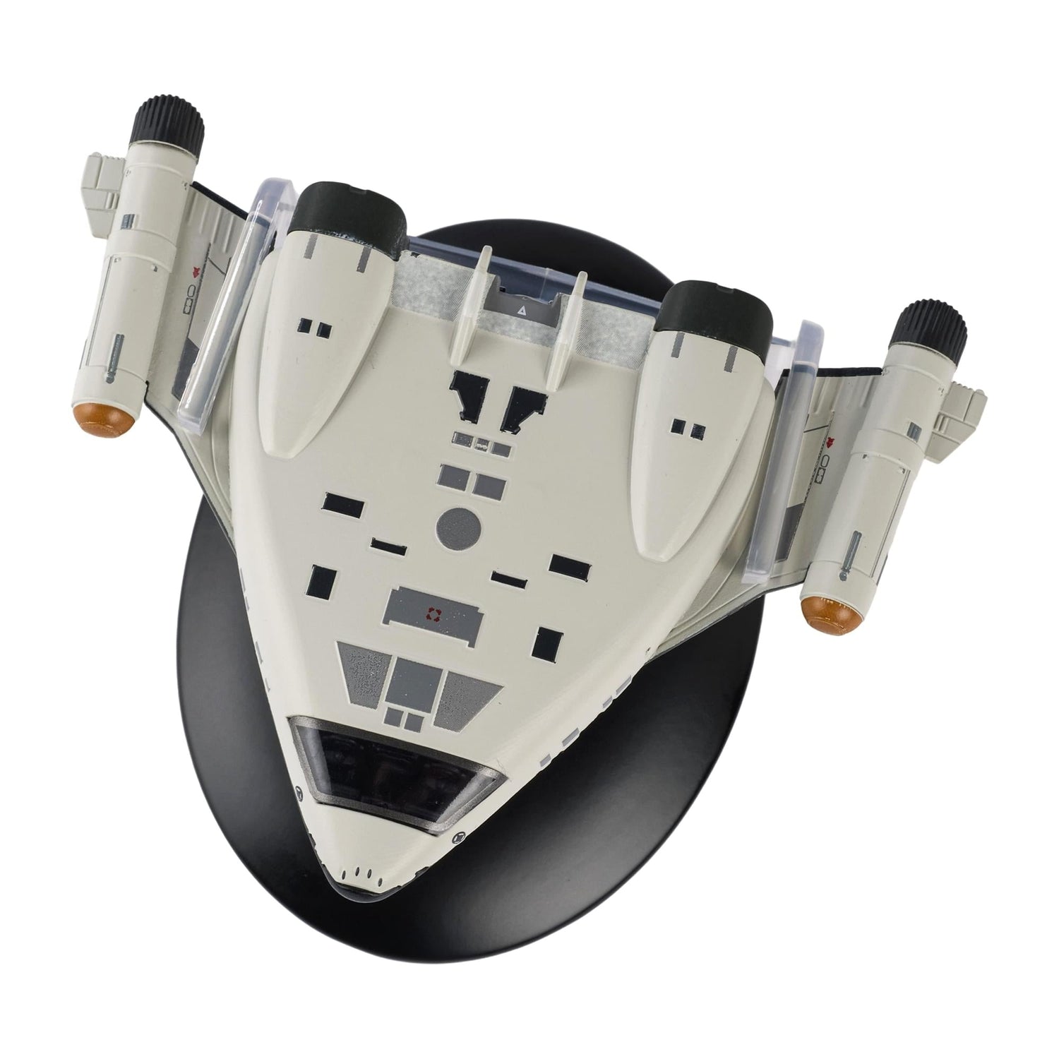 Profile view of the starship model, illustrating the sleek lines and official Starfleet design geometry