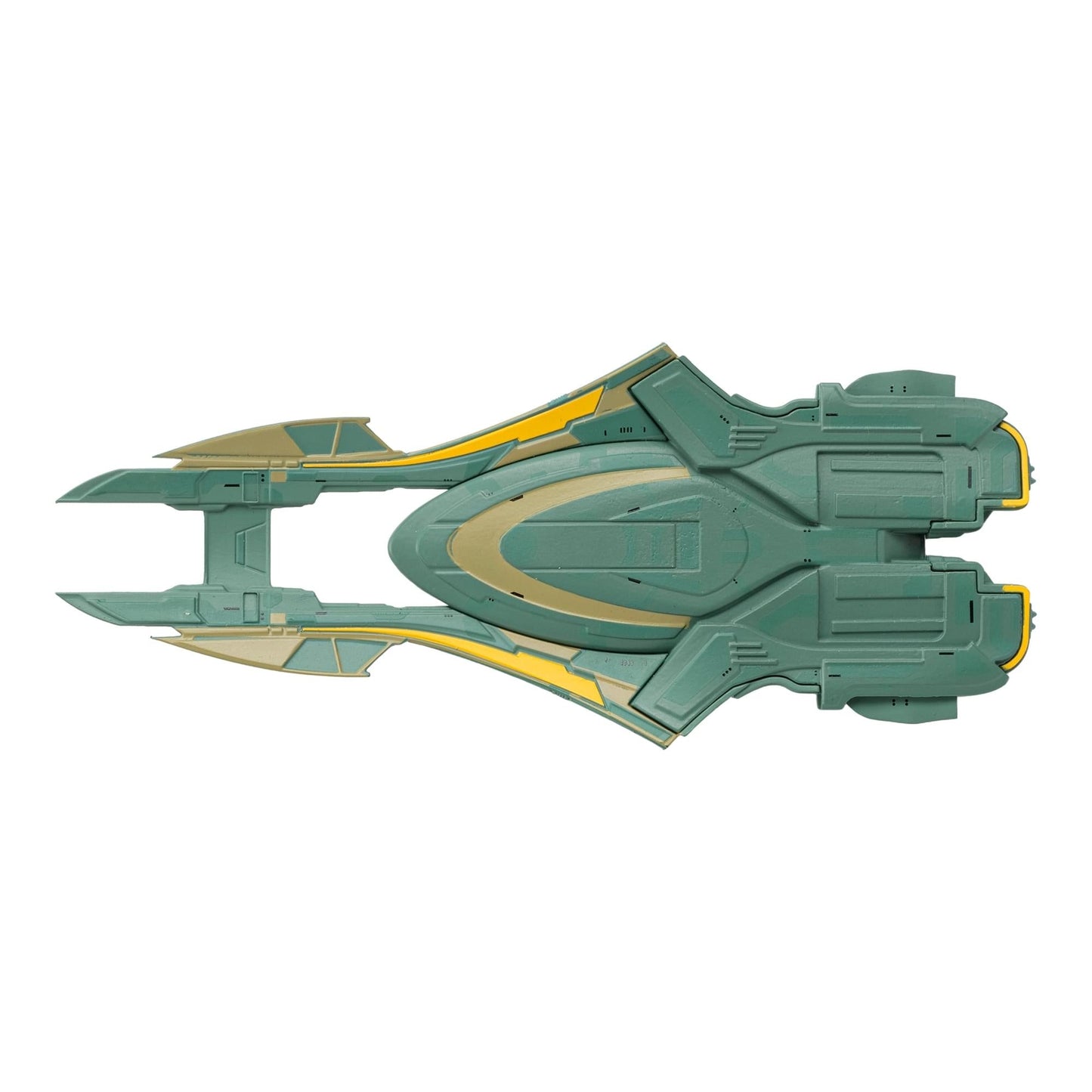 The starship replica mounted securely on its branded display base ready for shelf presentation
