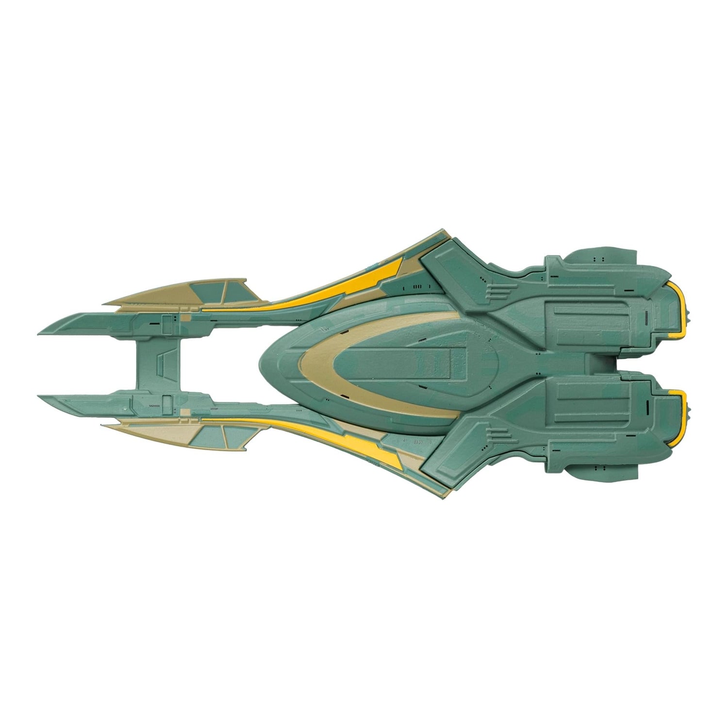 The starship replica mounted securely on its branded display base ready for shelf presentation