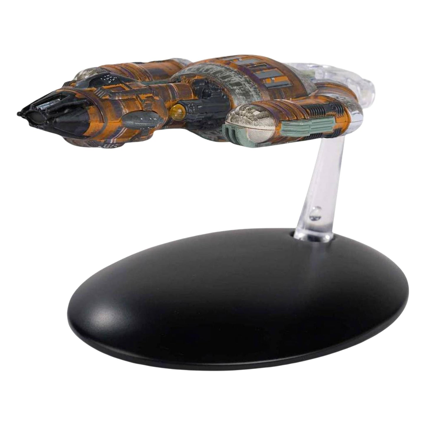 Profile view of the Krenim Warship collectible displaying its sleek, formidable configuration