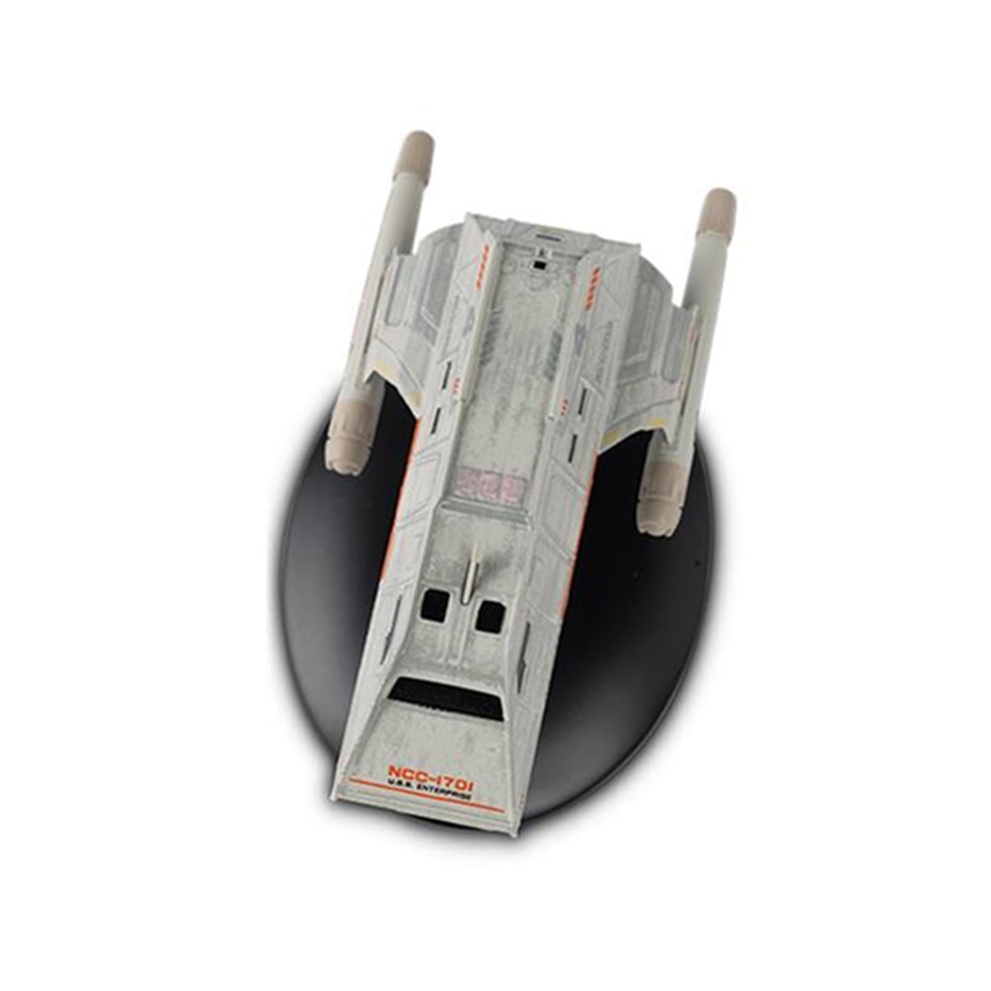 Angled action shot of multiple Star Trek shuttlecraft models arranged in formation
