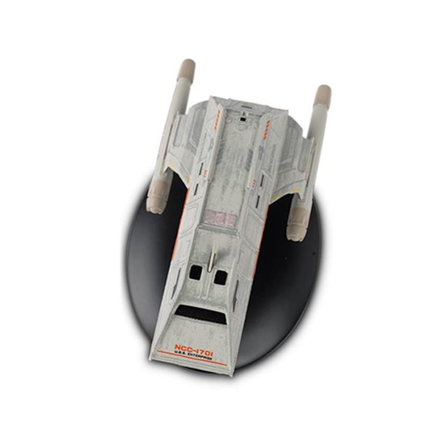 Angled action shot of multiple Star Trek shuttlecraft models arranged in formation