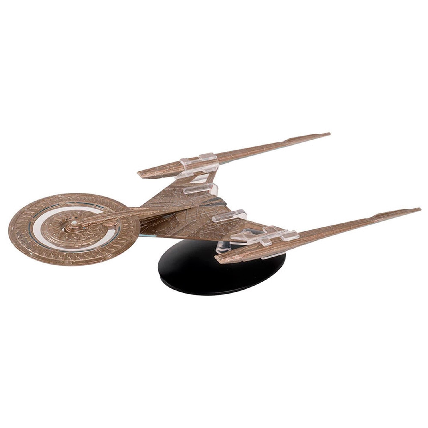 Close-up of the forward section and bridge area of the die-cast Star Trek Discovery ship replica