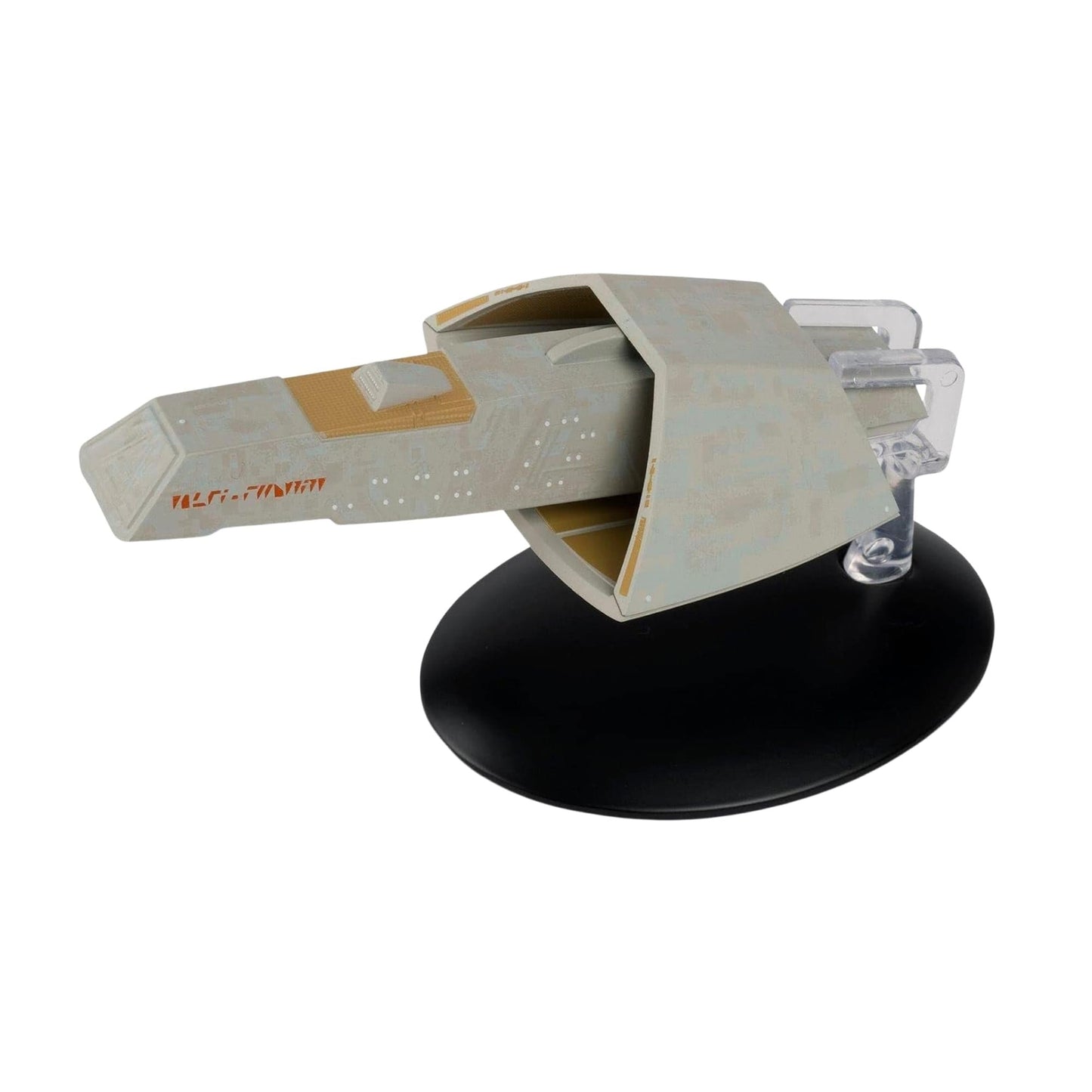 Rear perspective of the T'Pau starship model showing propulsion nacelles and registry details