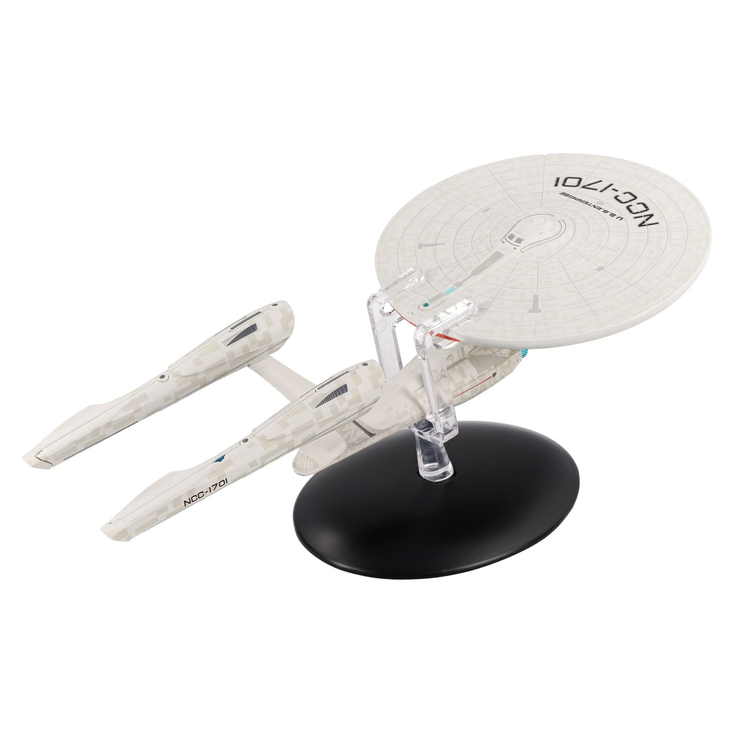 Profile view of the starship showing its sleek aerodynamic lines against a neutral backdrop