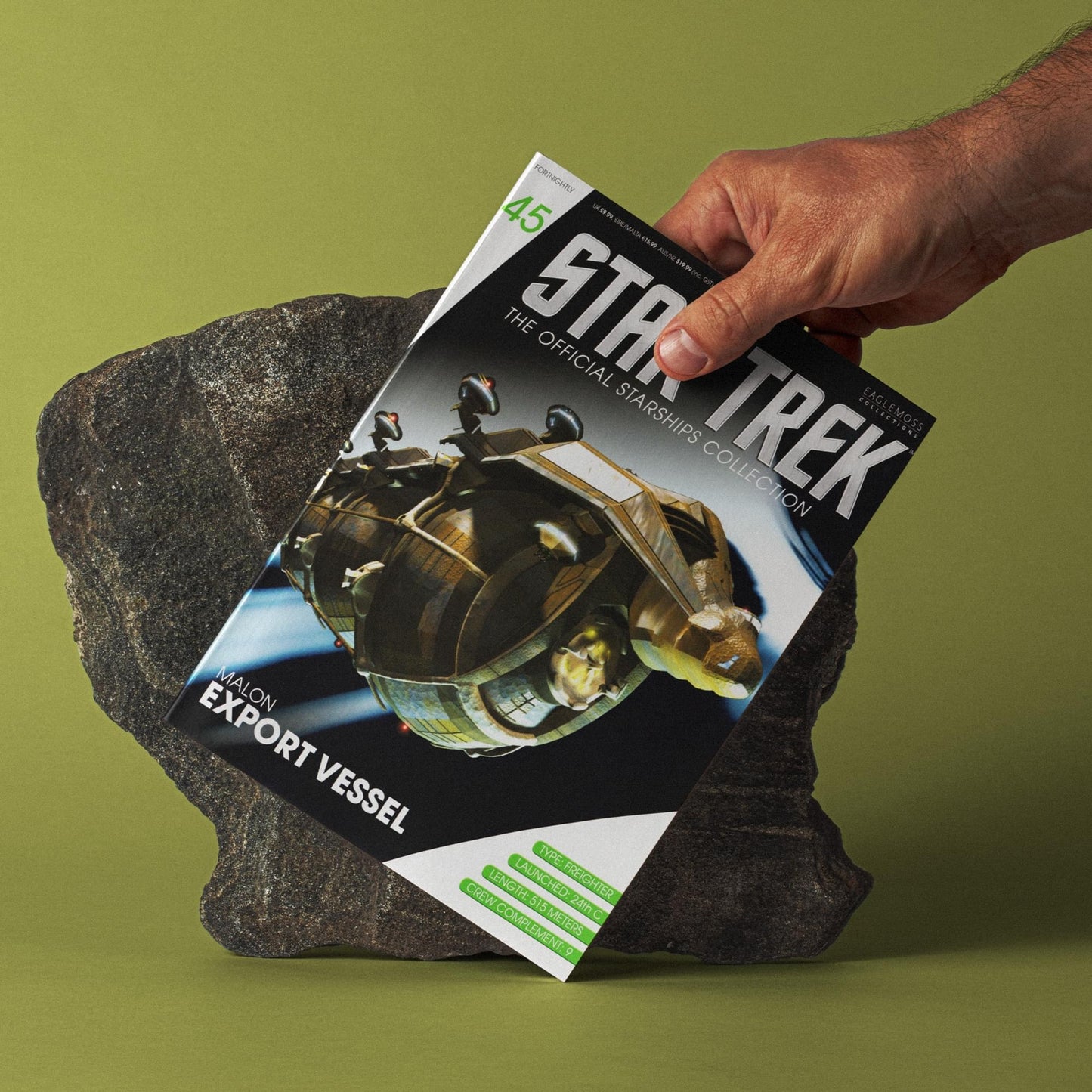 Close-up angle showing the magazine spine and title typography for the Star Trek Malon Freighter issue
