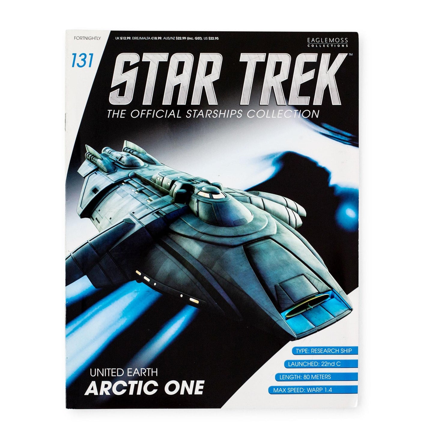 Front cover of the Star Trek Official Starships magazine featuring the United Earth Arctic One transport over an icy landscape