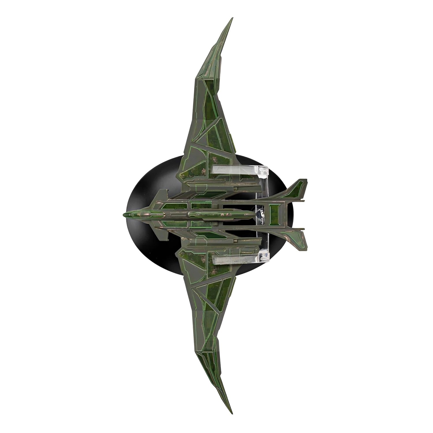 Rear profile of the Romulan Warbird collectible highlighting engine nacelle details