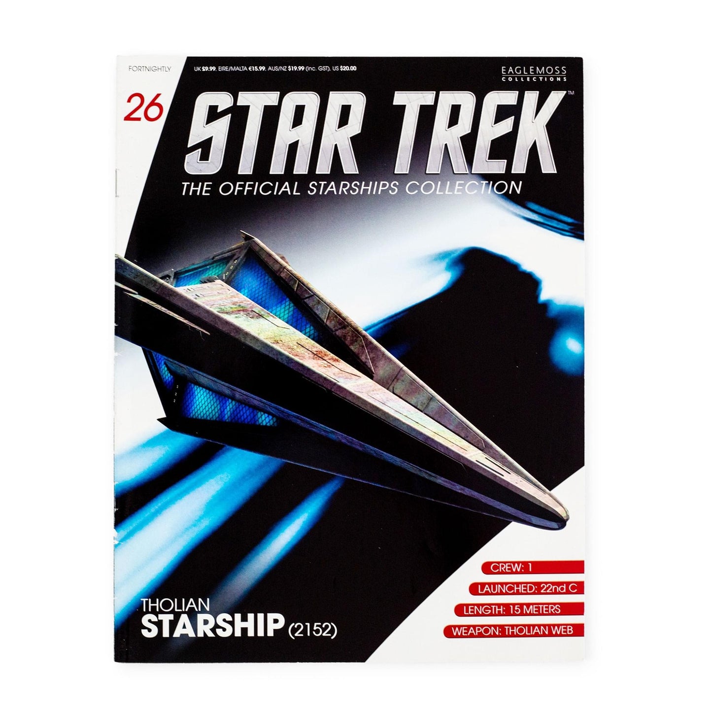 Front cover of the Star Trek Official Starships magazine featuring an overhead view of the Tholian Webspinner vessel in deep space