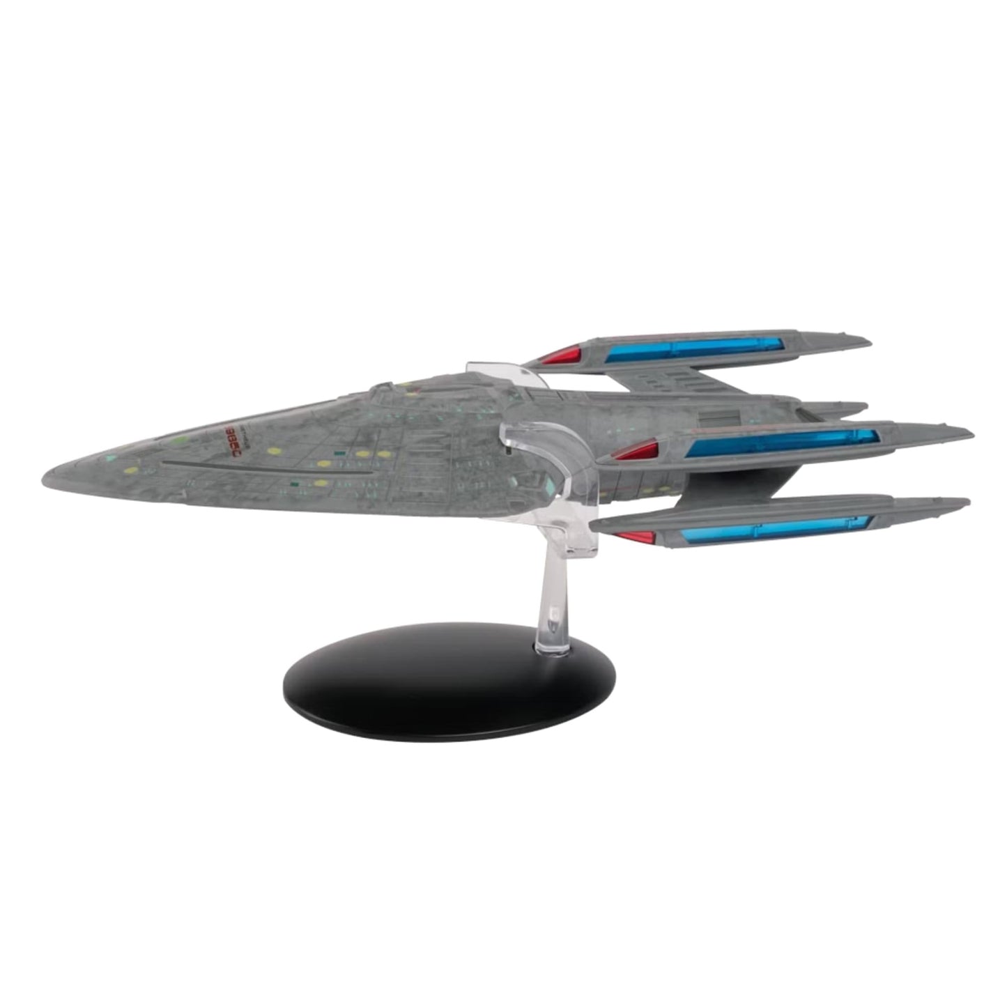 Top-down view of the die-cast Star Trek model highlighting the saucer section and intricate paneling