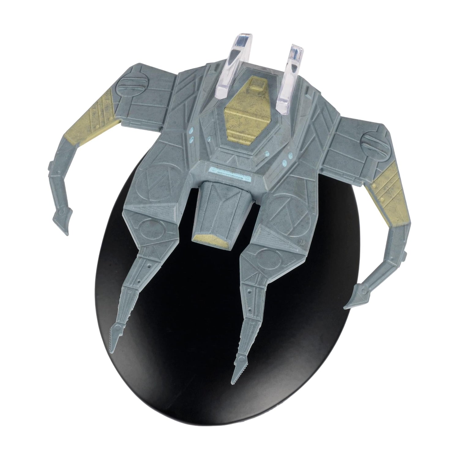Close-up detail shot of the hand-painted hull and weapon arrays on the Miradorn Raider replica