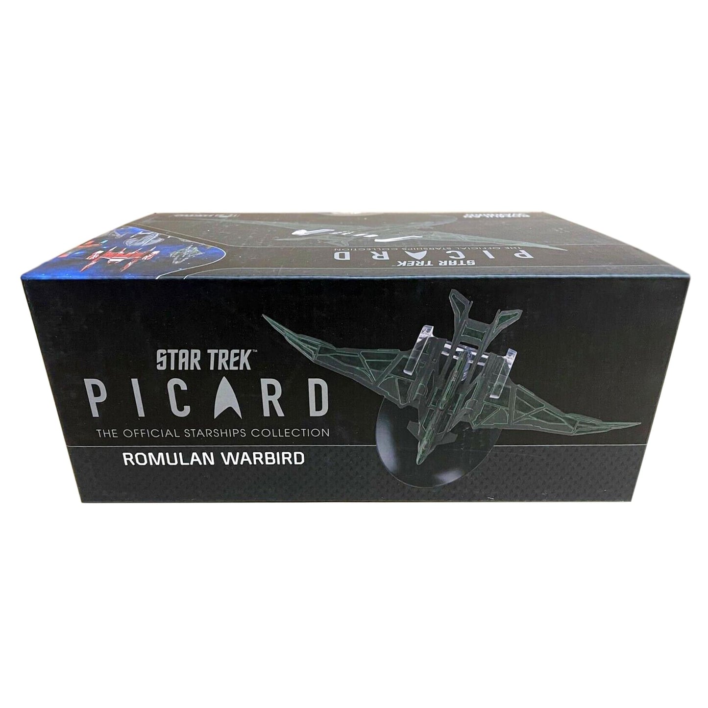 Close-up shot of the forward bridge section and intricate surface markings on the starship model