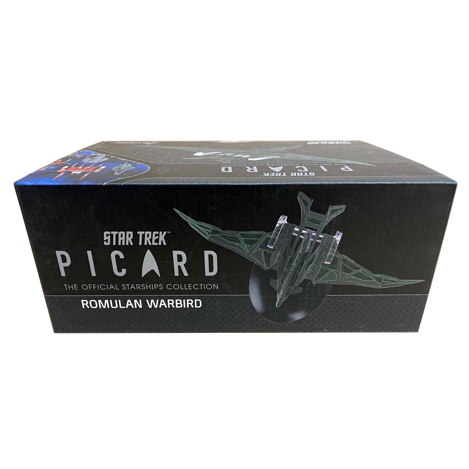 Close-up shot of the forward bridge section and intricate surface markings on the starship model