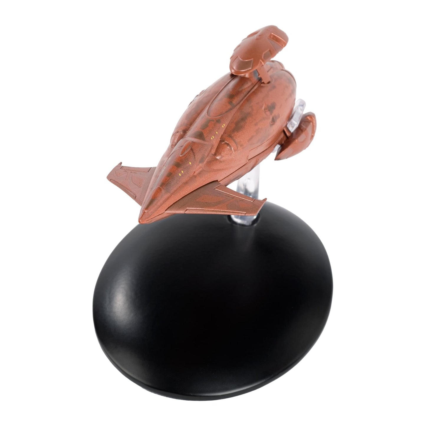 Rear view of the Vulcan Dvahl collectible model, displaying the engine thruster detailing and collector base mount