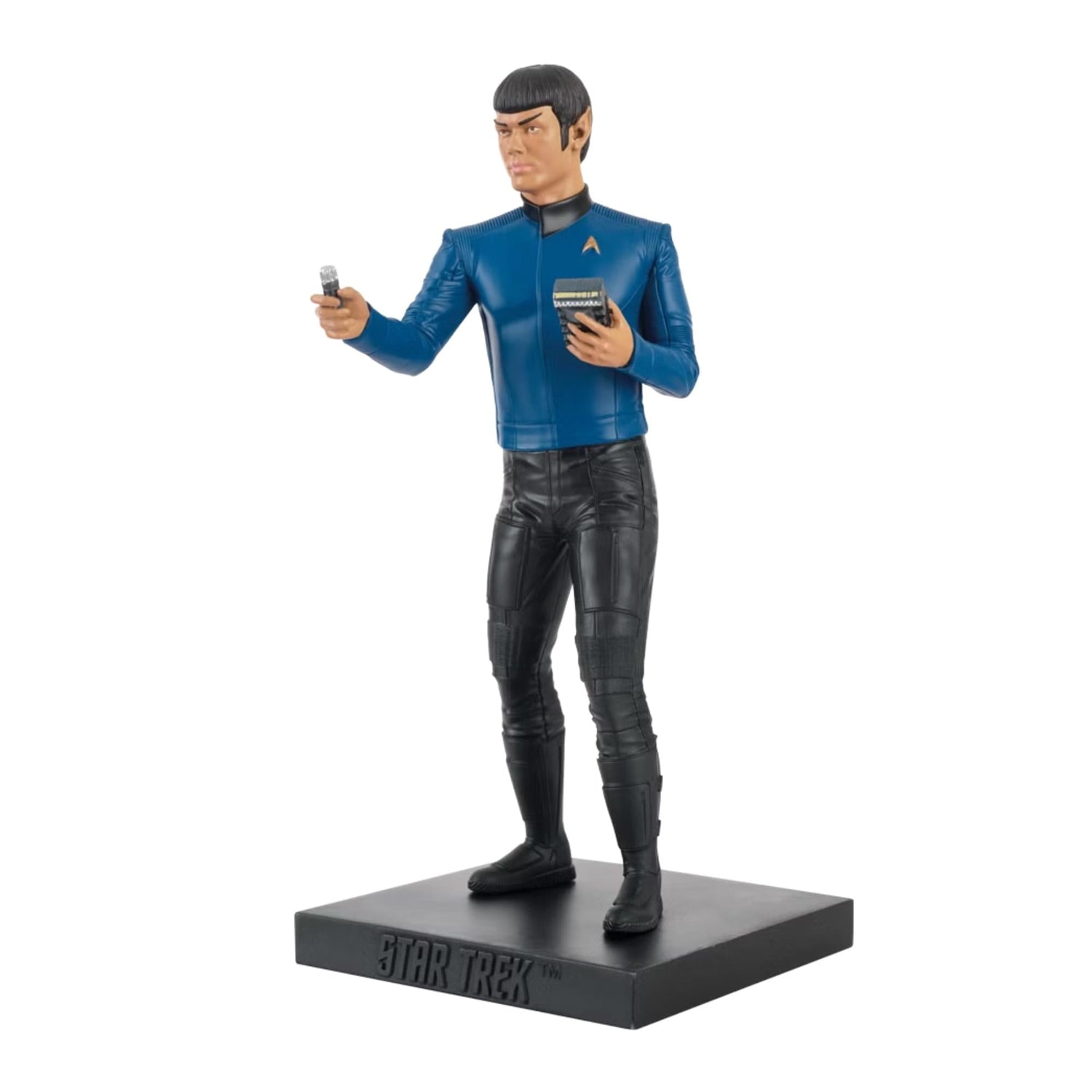 Front close-up of the Ethan Peck as Spock figurine showing facial likeness and Starfleet insignia