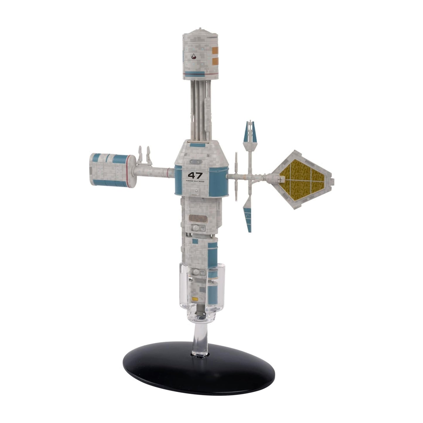 Top-down view of the Relay Station 47 starship replica highlighting its geometric superstructure and Federation design elements