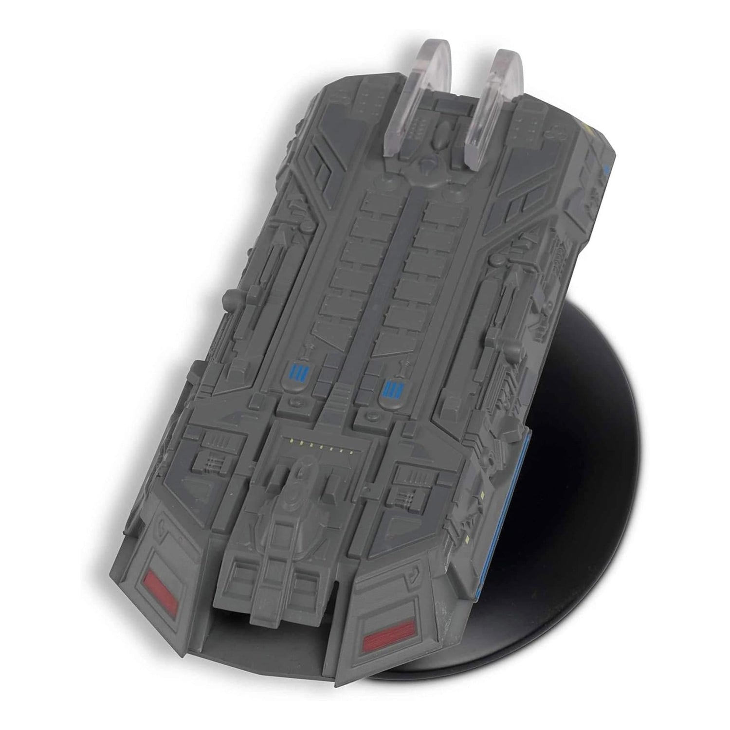Rear perspective of the Star Trek collector starship, showing the warp nacelle configuration and propulsion detailing.