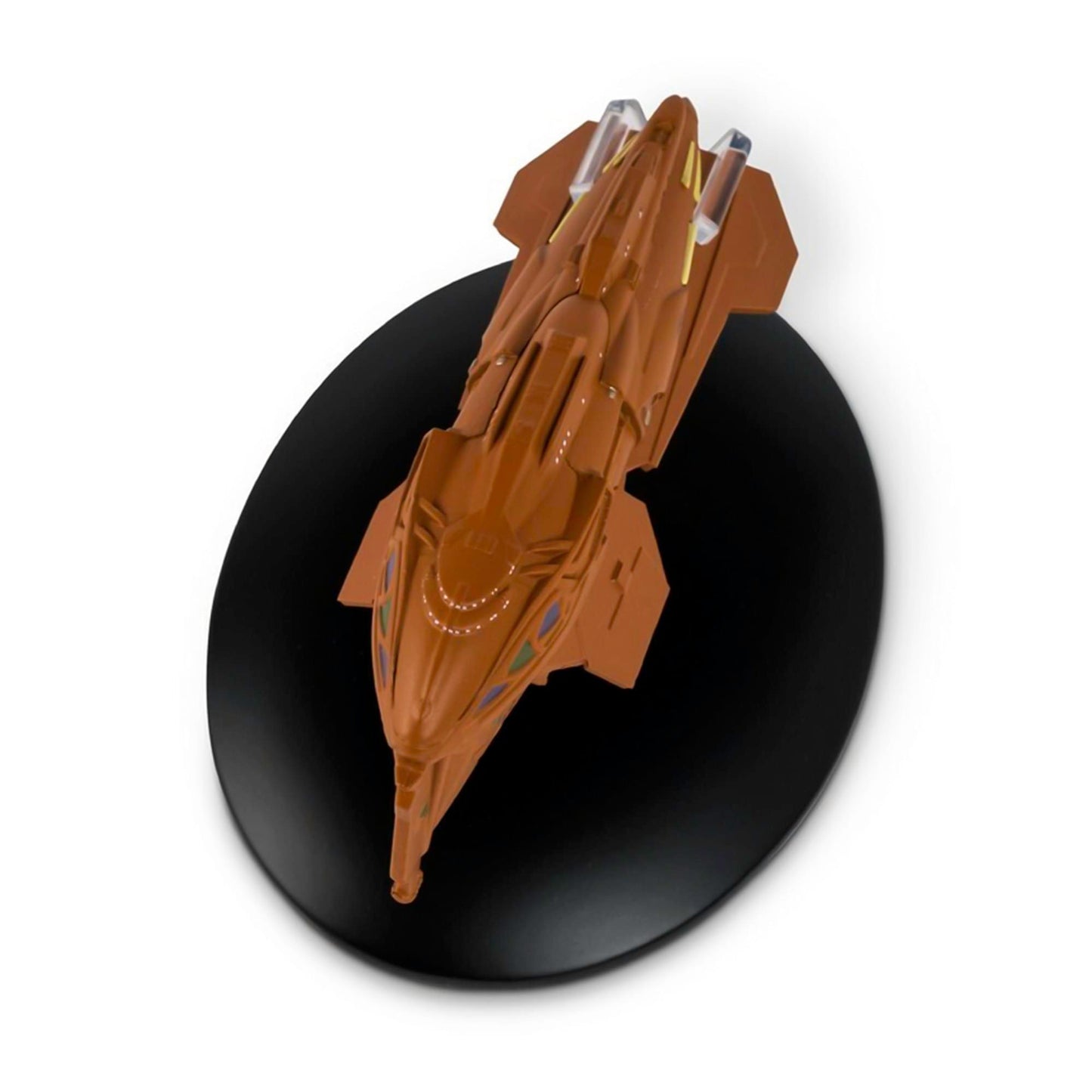 Rear angle view of the Kazon Raider collectible displaying its propulsion engines and stern design