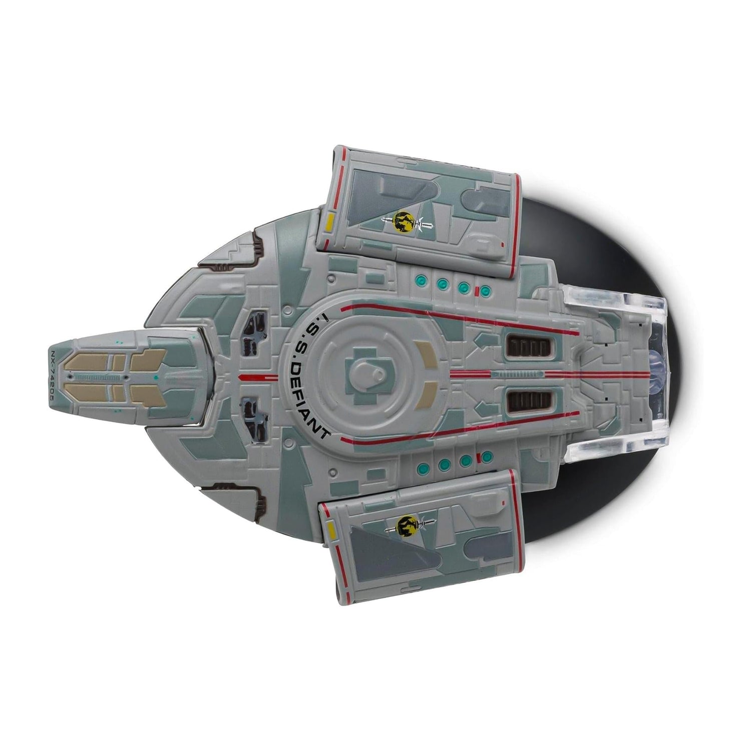 Front-on view emphasizing the aggressive forward-swept profile of the warship