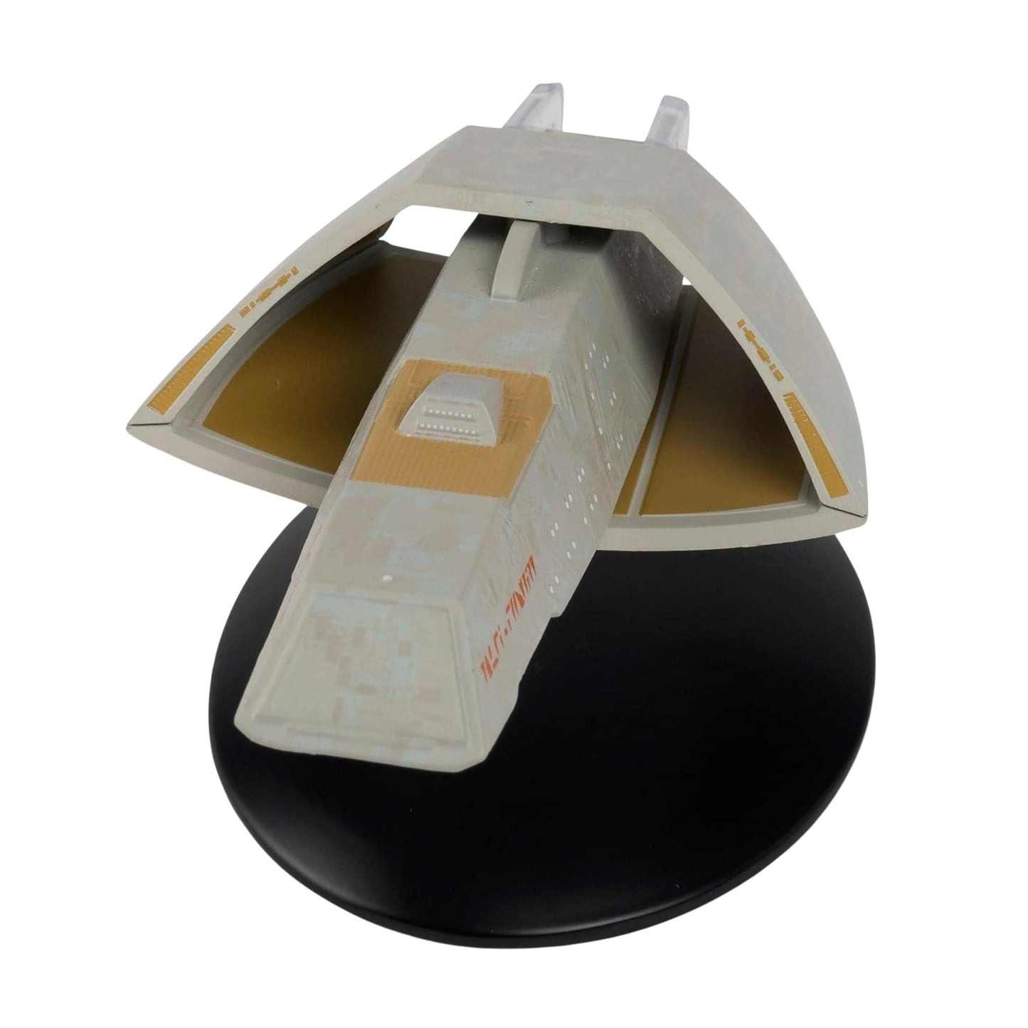 Close-up view of the hand-painted die-cast hull and intricate detailing on the T'Pau model
