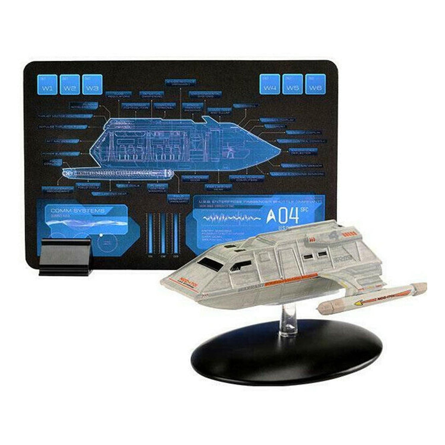 Starboard profile of the Star Trek short-range shuttlecraft model with hand-painted markings