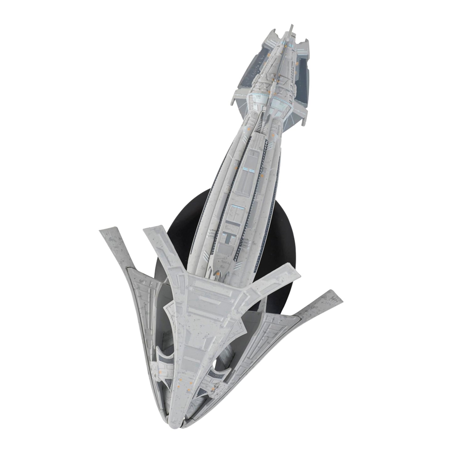 Side profile view of the 5 and 10-inch die-cast starship resting on a neutral display surface