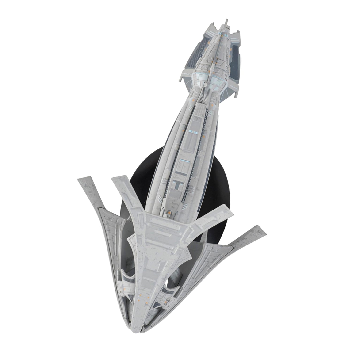 Side profile view of the 5 and 10-inch die-cast starship resting on a neutral display surface