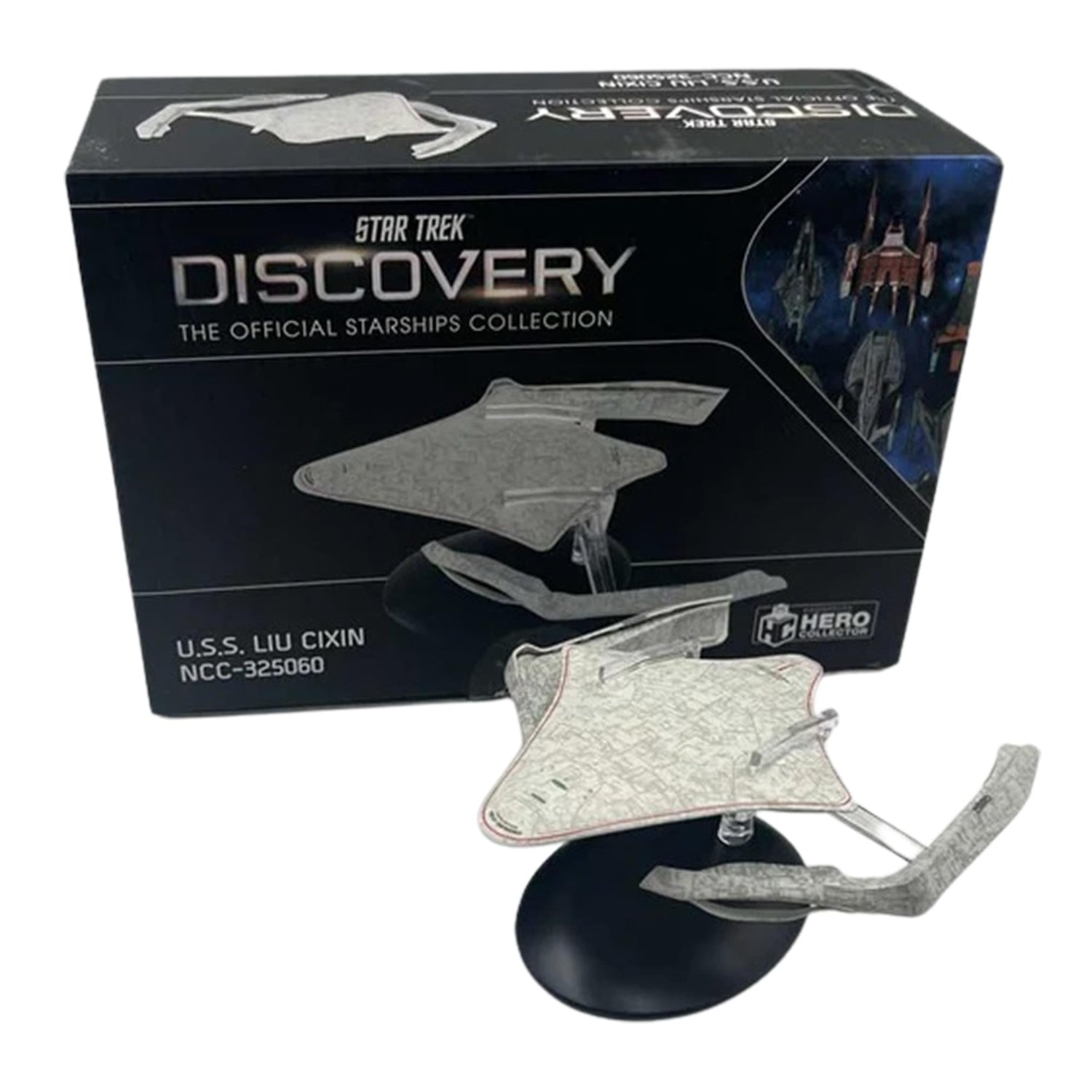 Rear view of the starship model displaying warp nacelle configuration and deflector assembly