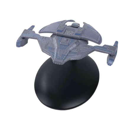 Star Trek Jem'Hadar attack ship die-cast replica viewed from the top, showing the angular hull and dark metallic finish